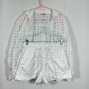 Loft Beach Womens Sz S White Eyelet Shorts & Blouse Button Down Bohemian Cotton
